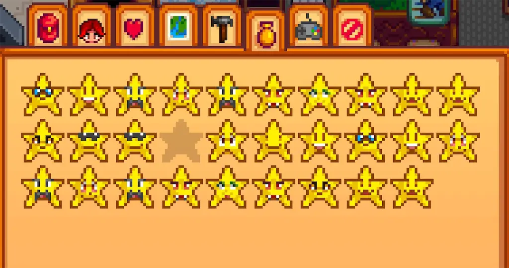 A screenshot of the achievements tab in Stardew Valley.