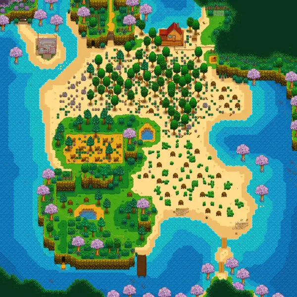 A screenshot of the Beach Farm in Stardew Valley