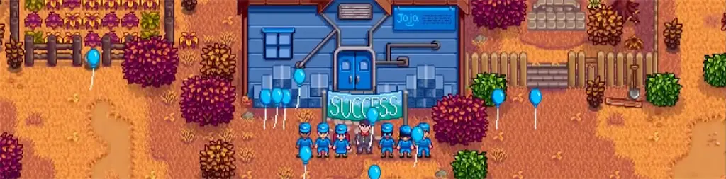 A screenshot of the Community Center turned into a warehouse in Stardew Valley