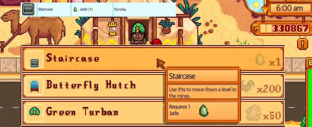 The Desert Trader in Stardew Valley