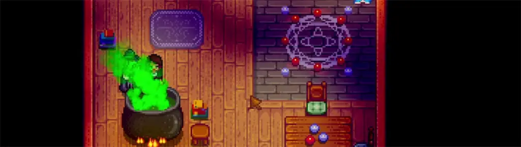 A screenshot of a character drinking a potion in Stardew Valley