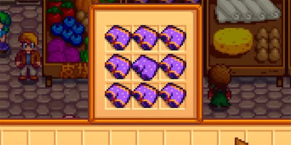 A screenshot of exhibiting the purple shorts at the fair in Stardew Valley