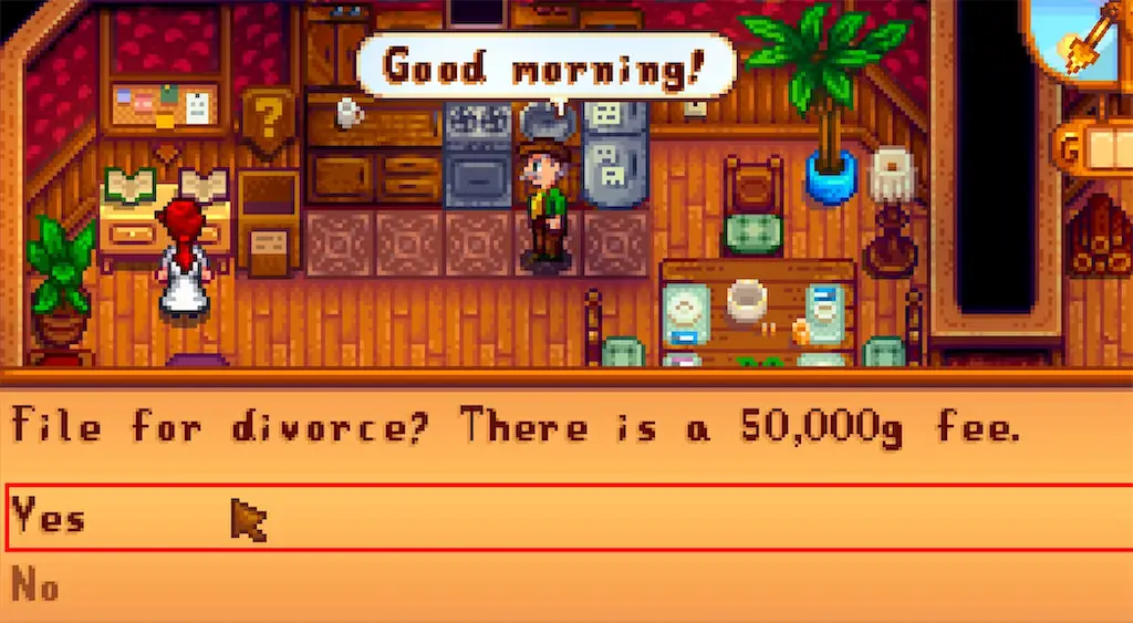 The divorce book in Mayor Lewis' house in Stardew Valley