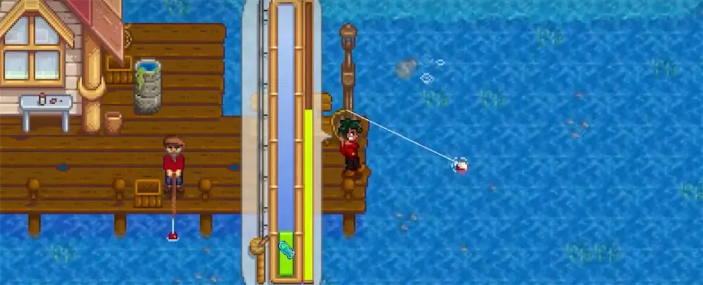 Screenshot of the fishing mini-game in Stardew Valley