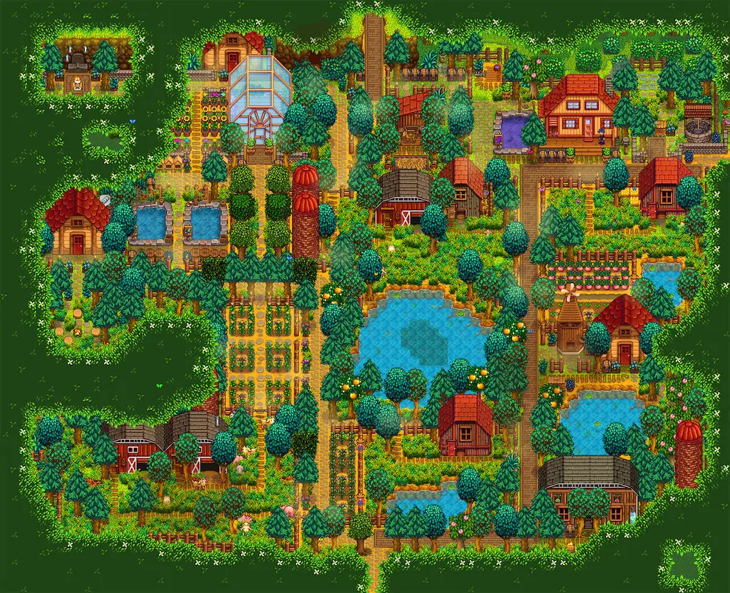 A layout image for the Forest Farm in Stardew Valley