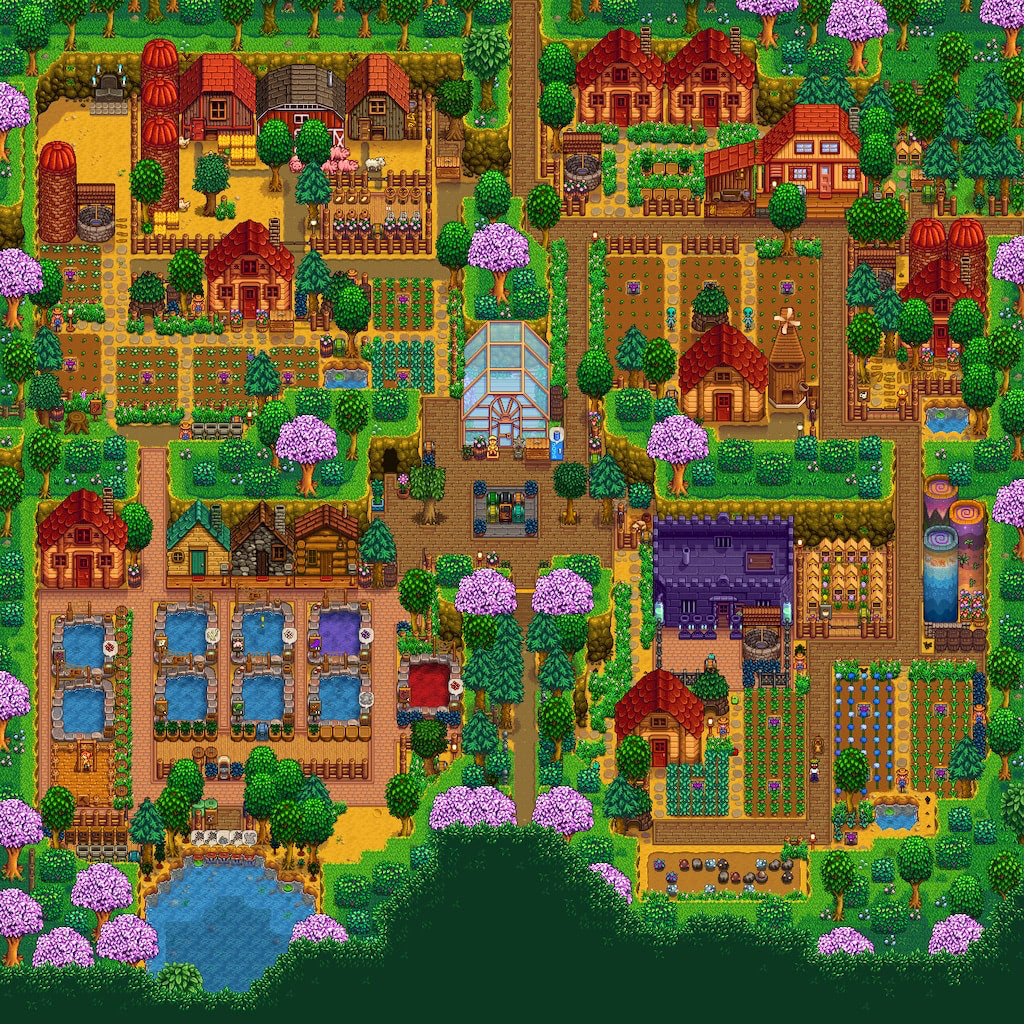 A layout image for the Four Corners Farm in Stardew Valley