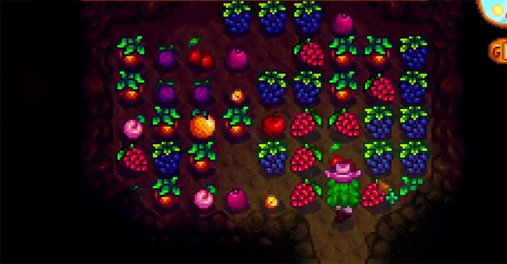 Inside view of the Fruit Bat Cave in Stardew Valley