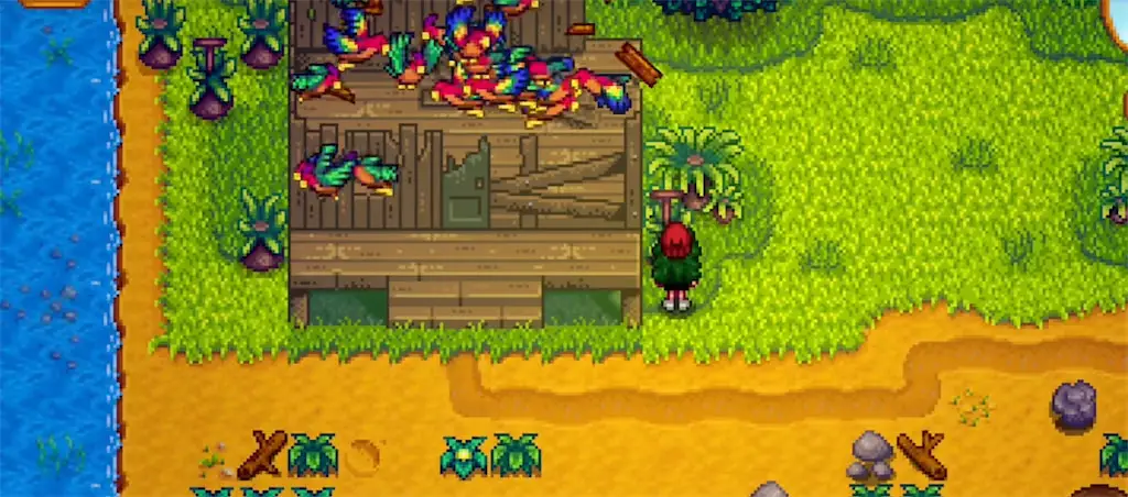 A screenshot of the Ginger Island farm in Stardew Valley