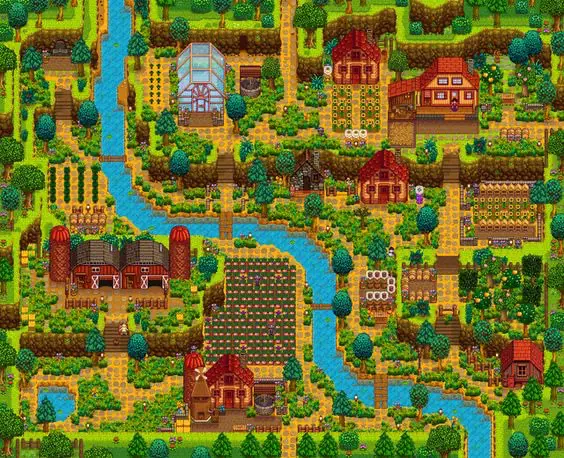 A layout image for the Hill-top Farm in Stardew Valley