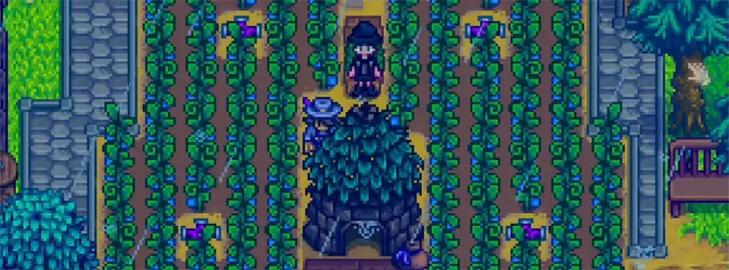 A Junimo Hut on a farm in Stardew Valley
