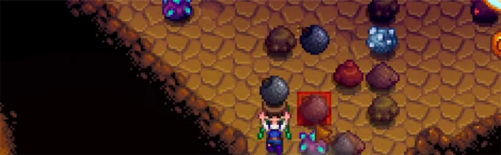 A player mining iridium ores in Stardew Valley