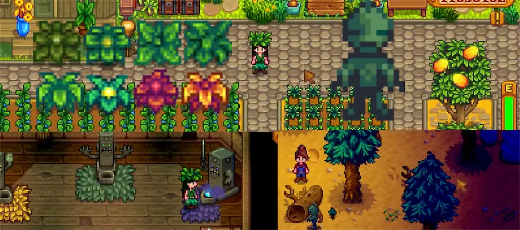 A character wearing the Living Hat in Stardew Valley