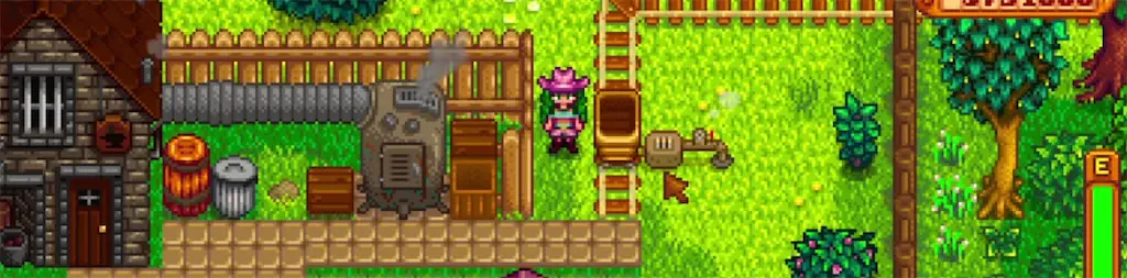 A screenshot of a minecart in Stardew Valley