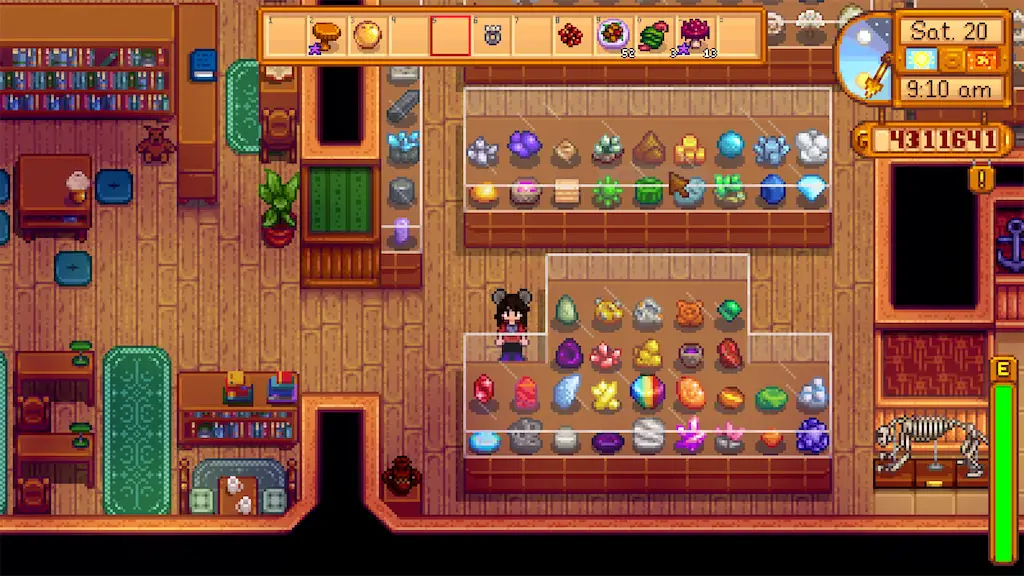 Screenshot of the player character in the museum in Stardew Valley
