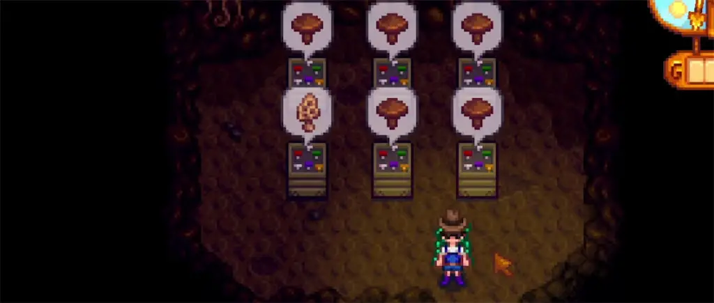 Inside view of the Mushroom Cave in Stardew Valley