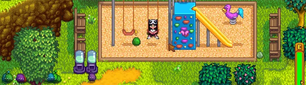 A character wearing the Panda Hat in Stardew Valley