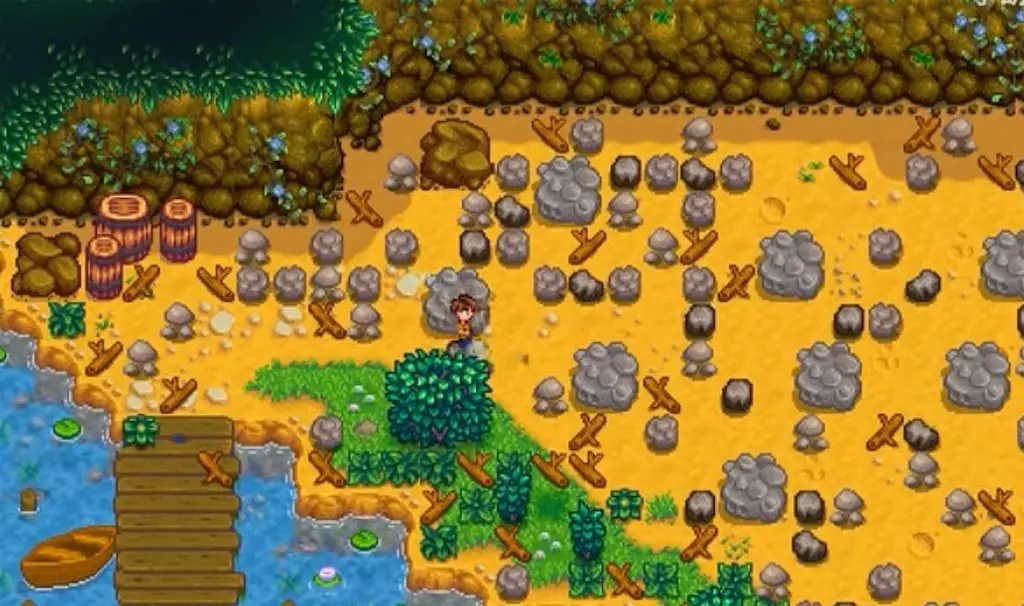 A quarry area on the farm with abandoned items and resources