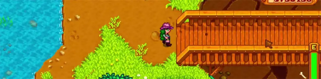 A screenshot of the bridge to the Quarry in Stardew Valley