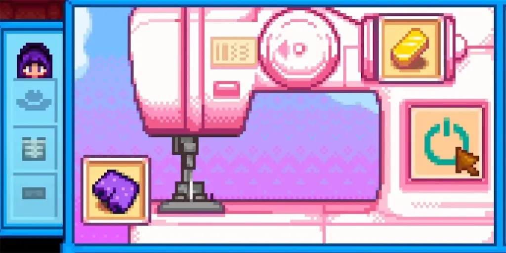 A screenshot of the sewing machine in Stardew Valley