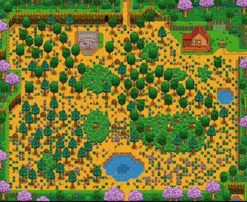 A screenshot of the Standard Farm in Stardew Valley