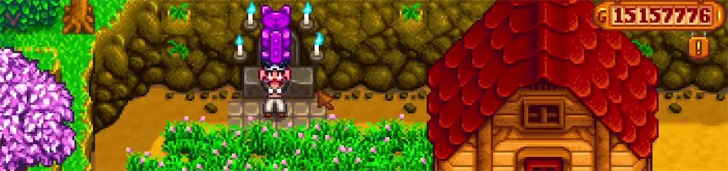 A screenshot of the Statue of Perfection in Stardew Valley.