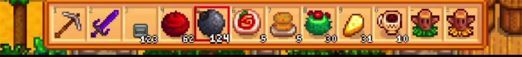 A collection of supplies for mining in Stardew Valley