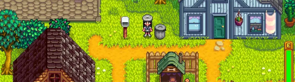A character wearing the Trash Hat in Stardew Valley