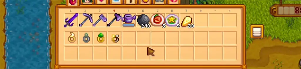 A screenshot of items and food prepared for the Volcano Dungeon in Stardew Valley