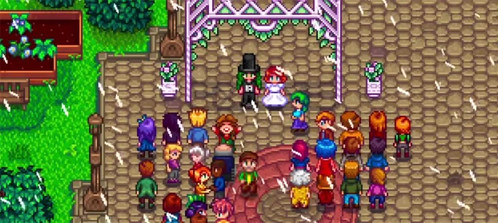 A wedding ceremony in Stardew Valley