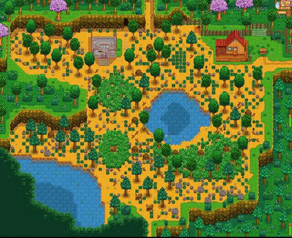 A screenshot of the Wilderness Farm in Stardew Valley