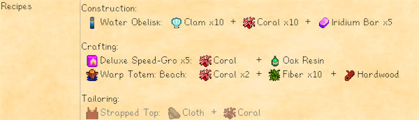 Coral Crafting and Utility