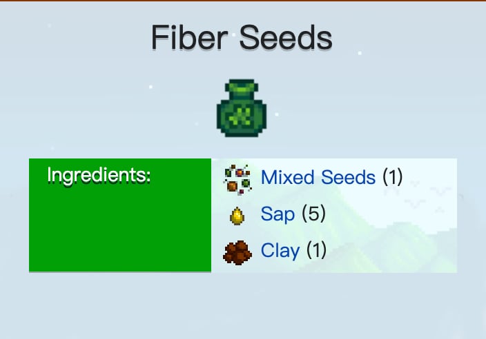 fiber seeds and their crafting recipe